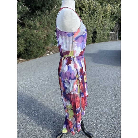 Guess Dress Small Multicolor Kaleido Print Pleated Hi-Lo Lined Racerback Womens - Picture 3 of 16